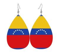 Orecchini pendenti a goccia in pelle con stampa bandiera del Venezuela, eleganti e leggeri, per donne e ragazze, taglia unica, in pelle, senza pietre preziose
