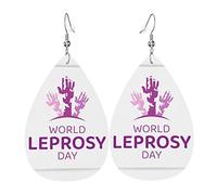 Orecchini pendenti a goccia leggeri in ecopelle per la giornata mondiale della lebbra da donna