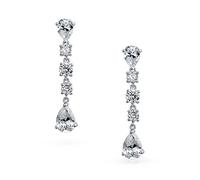 Orecchini pendenti a lampadario con zirconi cubici a forma mista lineare per matrimoni, balli, vacanze per donne in argento sterling .925