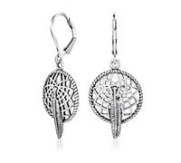 Orecchini pendenti a leva con acchiappasogni nativo americano del sud-ovest con piume, gioielli western per donne e adolescenti in argento sterling .925