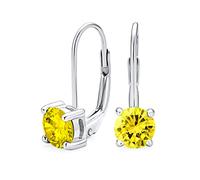 Orecchini pendenti a leva con zircone cubico taglio brillante rotondo solitario da 1CT giallo canarino simulato topazio in argento sterling.