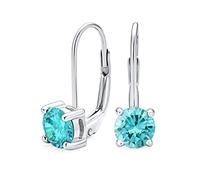 Orecchini pendenti a leva in argento sterling con zircone cubico CZ taglio brillante rotondo solitario da 1CT blu simulato acquamarina.