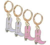 Orecchini Pendenti a Stivale Cowgirl, 2 Paia in Lega | Design Moda Moderno, Colore Rosa e Bianco, Leggeri e Delicati sulla Pelle, per Festa e Uso Quotidiano