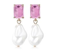 Orecchini pendenti alla moda da donna con cristalli, orecchini con strass e perla, grandi orecchini con perle barocche bianche, per damigella d'onore, matrimoni, feste, compleanni, vacanze, Grande