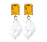 Orecchini pendenti alla moda da donna con cristalli, orecchini con strass e perla, grandi orecchini con perle barocche bianche, per damigella d'onore, matrimoni, feste, compleanni, vacanze, Ottone