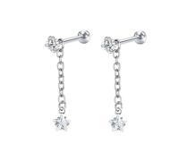 Orecchini pendenti alla moda, in acciaio inox, da donna, in argento, con stella, cuore, croce, luna, con zirconi, per la festa del papà, Stil 1, Acciaio inossidabile, Zirconia cubica