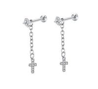 Orecchini pendenti alla moda, in acciaio inox, da donna, in argento, con stella, cuore, croce, luna, con zirconi, per la festa del papà, Stil 8, Acciaio inossidabile, Zirconia cubica