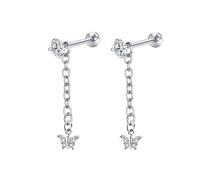 Orecchini pendenti alla moda, in acciaio inox, da donna, in argento, con stella, cuore, croce, luna, con zirconi, per la festa del papà, Stil 5, Acciaio inossidabile, Zirconia cubica