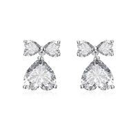 Orecchini pendenti alla moda, orecchini pendenti con zirconi gialli 925, grazioso fiocco con cuore rovesciato per donna, rame + argento 925, Zirconia cubica