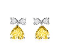 Orecchini pendenti alla moda, orecchini pendenti con zirconi gialli 925, grazioso fiocco con cuore rovesciato per donna, rame + argento 925, Zirconia cubica