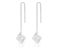 Orecchini Pendenti Argento 925 - Orecchini Lunghi Donna con Catena - Orecchini Spirale Quadrata - Rombo - Lunghezza 82 mm