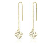 Orecchini Pendenti Argento 925 Placcati Oro 24K - Orecchini Donna Lunghi con Catena - Orecchini Spirale Quadrata - Rombo - Lunghezza 82 mm