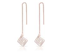 Orecchini Pendenti Argento 925 Placcati Oro Rosa 18K - Orecchini Lunghi Oro - Orecchini a Catena - Orecchini Spirale Quadrata - Rombo - Lunghezza 82 mm