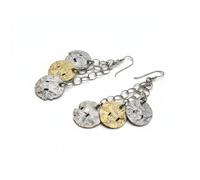 Orecchini Pendenti Artigianali Bicolore De Santis da Donna in Argento 925 con Elementi a Bottone (o Moneta) dalla Finitura Grezza e Martellata, Design Materico Unico, Stile Etnico Chic