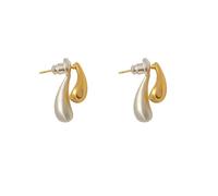 Orecchini pendenti asimmetrici a doppia goccia, orecchini in argento opaco bicolore e rame dorato lucido, gioielli a goccia minimal per abbigliamento casual formale