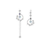 Orecchini pendenti asimmetrici a forma di luna e stella, delicati orecchini pendenti in argento con gemma blu, perle finte e catena lunga con nappe, eleganti orecchini celesti per tutti i giorni