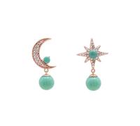 Orecchini pendenti asimmetrici a forma di luna e stella in argento sterling con luna crescente e stella, 7mm,4mm,3mm, Argento sterling, Turchese