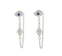 Orecchini pendenti blu contro il malocchio, mano di Fatima, con mano di Fatima, per donne e ragazze, in argento Sterling 925, delicati e alla moda, con cristalli scintillanti, idea regalo, Metallo