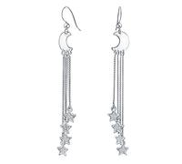 Orecchini pendenti boho astrologici con luna crescente celeste e stelle - Catena multipla con tre ciondoli a stella, gioielli per adolescenti e donne in argento sterling .925 con filo a pesce.