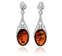 Orecchini Pendenti Celtici In Ambra Baltica Vera In Argento Sterling 925 - GL1