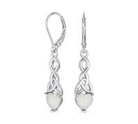 Orecchini pendenti celtici irlandesi a nodo d'amore con opale bianco a forma di cuore, romantici, per donne e adolescenti, in argento sterling .925, lunghi 1,5 pollici.