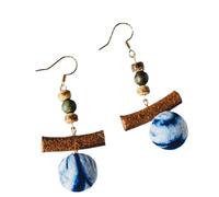 Orecchini pendenti cinesi tie-dye, realizzati a mano in legno e tessuto, gioielli in stile etnico retrò per donne, accessori di ispirazione cinese bohémien vintage