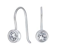 Orecchini pendenti classici da sposa .50CT AAA CZ minimalisti con solitario rotondo incastonato a castone AAA CZ per donne in argento sterling .925 con gancio a filo francese.