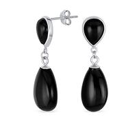 Orecchini pendenti classici semplici con doppia goccia delicata in autentico onice nero per donne in argento sterling .925