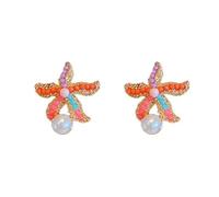 Orecchini pendenti colorati a forma di stella marina, gioielli a tema spiaggia con perle finte e strass per donne