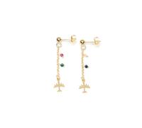 Orecchini pendenti con Aereo e piccole pietre colorate in Argento 925 - Idea Regalo Donna Viaggiatrice - Prodotto Made in Italy - Modello Katmandu (Oro)