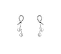 Orecchini pendenti con anello cavo e doppia perla da donna-Orecchini pendenti con accento di cristallo | Gioielli alla moda per ogni giorno e per le occasioni formali