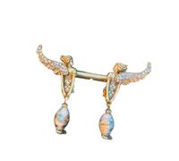 Orecchini pendenti con angelo di decorazione artistica, rame dorato con ali in strass AB e perline smaltate, 925 post in argento per feste a tema da sposa