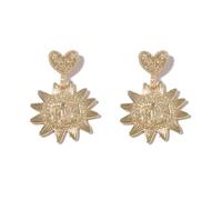 Orecchini pendenti con cuore di girasole da donna, design a forma di amore floreale combinato, gioielli alla moda eleganti in lega, ornamenti giornalieri per l'orecchio