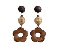 Orecchini pendenti con fiori in legno di rattan stile Boho for donna