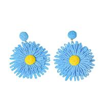 Orecchini Pendenti con Fiori In Rattan Bohémien per Donna, Orecchini Pendenti In Paglia Di Rafia Blu Boho, Orecchini Fatti A Mano In Vimini, Gioielli Estivi Tropicali Da Spiaggia