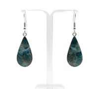 Orecchini pendenti con gemma di apatite neon naturale | LK_SDAN_0553 | Orecchini a perno da donna, 20x14 mm, 33,25 carati, a forma di pera, taglio liscio, placcati in argento, con gancio francese.