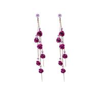 Orecchini pendenti con nappa di cristallo rosa viola da donna, eleganti orecchini a ciondoli floreali, gioielli romantici per la festa nuziale, orecchini di moda lunga da indossare ogni giorno
