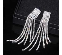 Orecchini Pendenti con Nappe in Cristallo di Strass Color Argento da Donna, Gioielli da Sposa