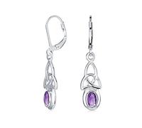 Orecchini pendenti con nodo d'amore irlandese, castone ovale, pietra semipreziosa ametista viola, nodo celtico per donne e adolescenti in argento sterling .925 con chiusura a leva.