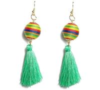 Orecchini Pendenti con Pallina di Peluche Orecchini Pendenti con Nappa Lunga Orecchini Etnici con Gancio Rotondo Boemia per Donna, Verde Practical And Professional