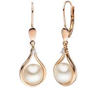 Orecchini Pendenti Con Perle D'Acqua Dolce & Diamanti Brillanti 585 Oro Rosso