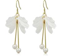 Orecchini pendenti con perle e fiore bianco per le donne Delicati Orecchini a petalo di fiore Boho Lungo Nappa Oro Filo Orecchini Pendenti Eleganti Matrimonio Casual Gioielli Quotidiani