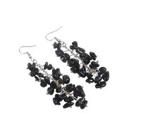 Orecchini Pendenti con Perline Di Ossidiana Naturale Da Donna, con Gancio, Fatti A Mano, con Pietre Preziose Dei Chakra, Gioielli In Cristallo Boho, Regalo per Donna