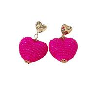 Orecchini Pendenti con Perline Rosse Rosa - Orecchini Pendenti A Forma Di Cuore 3D con Perline Bohémien, Regalo Per Donne, Gioielli Estivi Tropicali Da Spiaggia Per Viaggi e Spiaggia