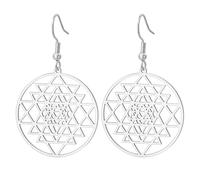 Orecchini pendenti con simbolo dell'induismo e geometria sacra dello Sri Yantra, orecchini a cerchio, per meditazione indù, talismano, yoga, gioielli religiosi, regalo per donne, Medium, Acciaio