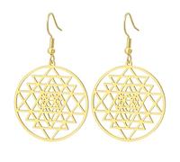 Orecchini pendenti con simbolo dell'induismo e geometria sacra dello Sri Yantra, orecchini a cerchio, per meditazione indù, talismano, yoga, gioielli religiosi, regalo per donne, Medium, Acciaio
