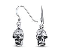 Orecchini Pendenti con Teschio Pirata in Stile Biker. Stile Unisex per Uomini, Donne, Bikers, Punk Rockers, Adolescenti Realizzati in Argento Sterling .925 con Gancio a Pesce