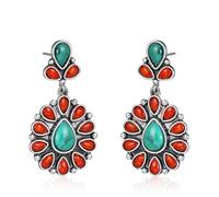 Orecchini pendenti con zirconi, set di orecchini placcati in argento, fiori turchesi per donna