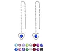 Orecchini Pendenti Cuore Argento 925 con Brillantini Blu di Cristallo 3 mm - Orecchini Donna Lunghi con Punti Luce Brillanti - Classici Eleganti Ipoallergenici