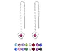 Orecchini Pendenti Cuore Argento 925 con Brillantini di Cristallo Rosa 3 mm - Orecchini Donna Lunghi con Punti Luce Brillanti - Saliscendi Classici Eleganti Ipoallergenici